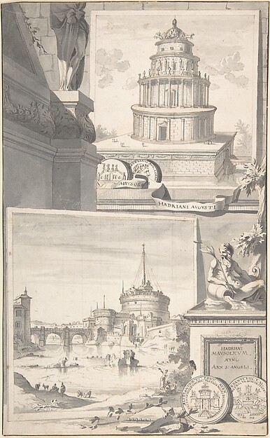 Jan Goeree, Reconstruction of the Mausoleum of Hadrian (above) and a View of the Castel S. Angelo (below)