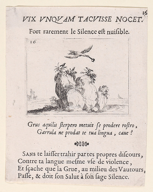 Jacques Callot, Une Grue Volant (A Flying Crane), plate 16 from "Lux Claustri ou La Lumière du Cloitre" (The Light of the Cloisters)