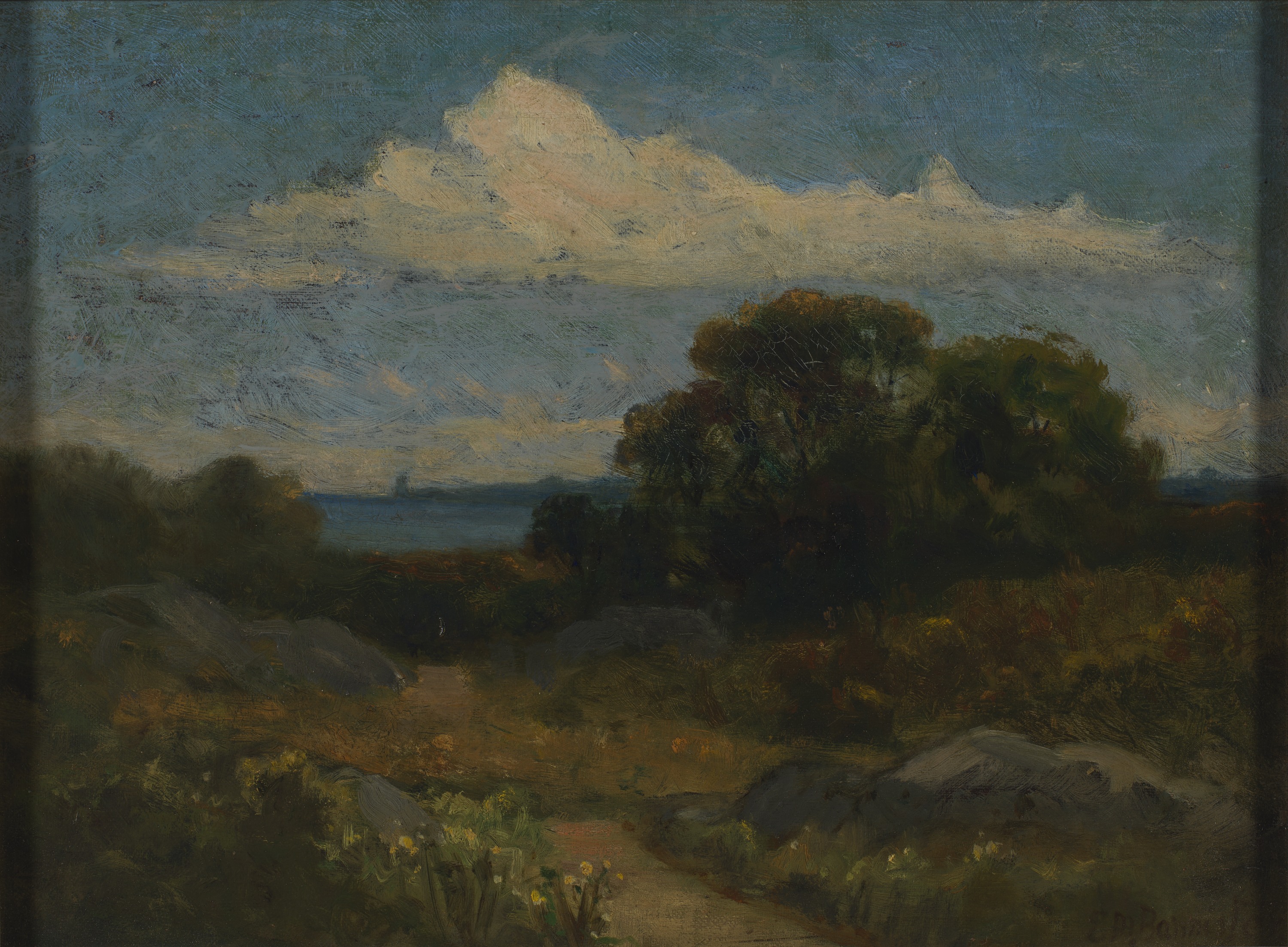 Edward Mitchell Bannister, Landscape (trees and rocks by lake)