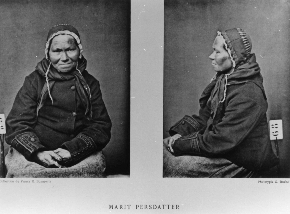 G. Roche, Roland Bonaparte sin samling. Portrett av Marit Persdatter. Inngår i Bonapartes sameportretter som nr. 68. Bonaparte