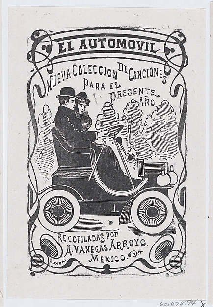 José Guadalupe Posada, A couple sitting in an automobile, illustration for ' El Automóvil,' publisbed by Antonio Vanegas Arroyo