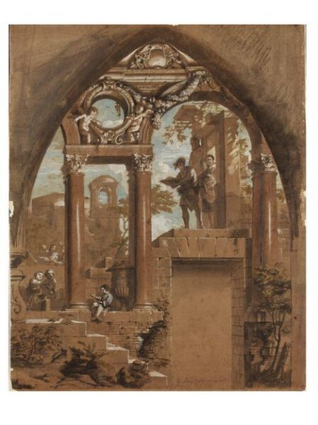 Jan Erasmus Quellinus, Christ and His Disciples on the Road to Emmaus Within an Imaginary Architectural Setting