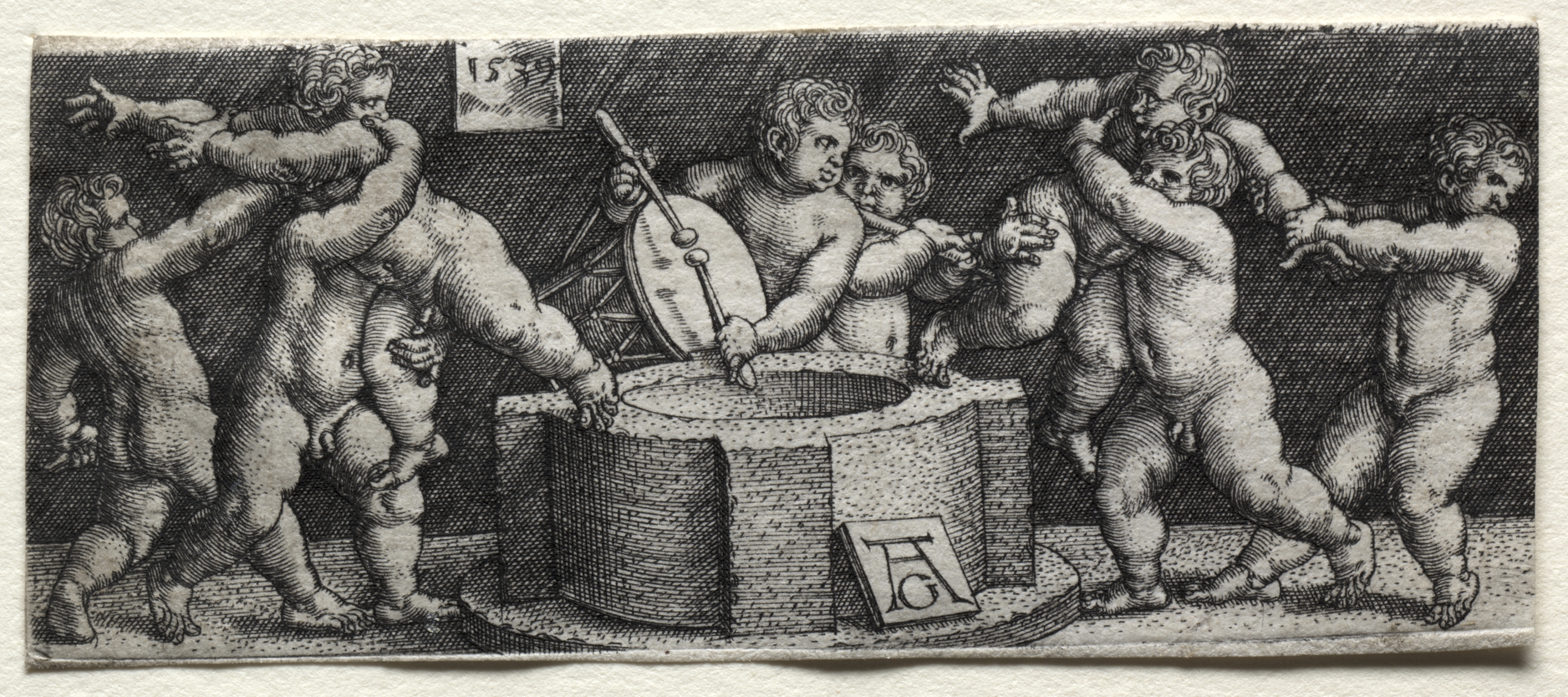 Heinrich Aldegrever, Eight Nude Children at a Well