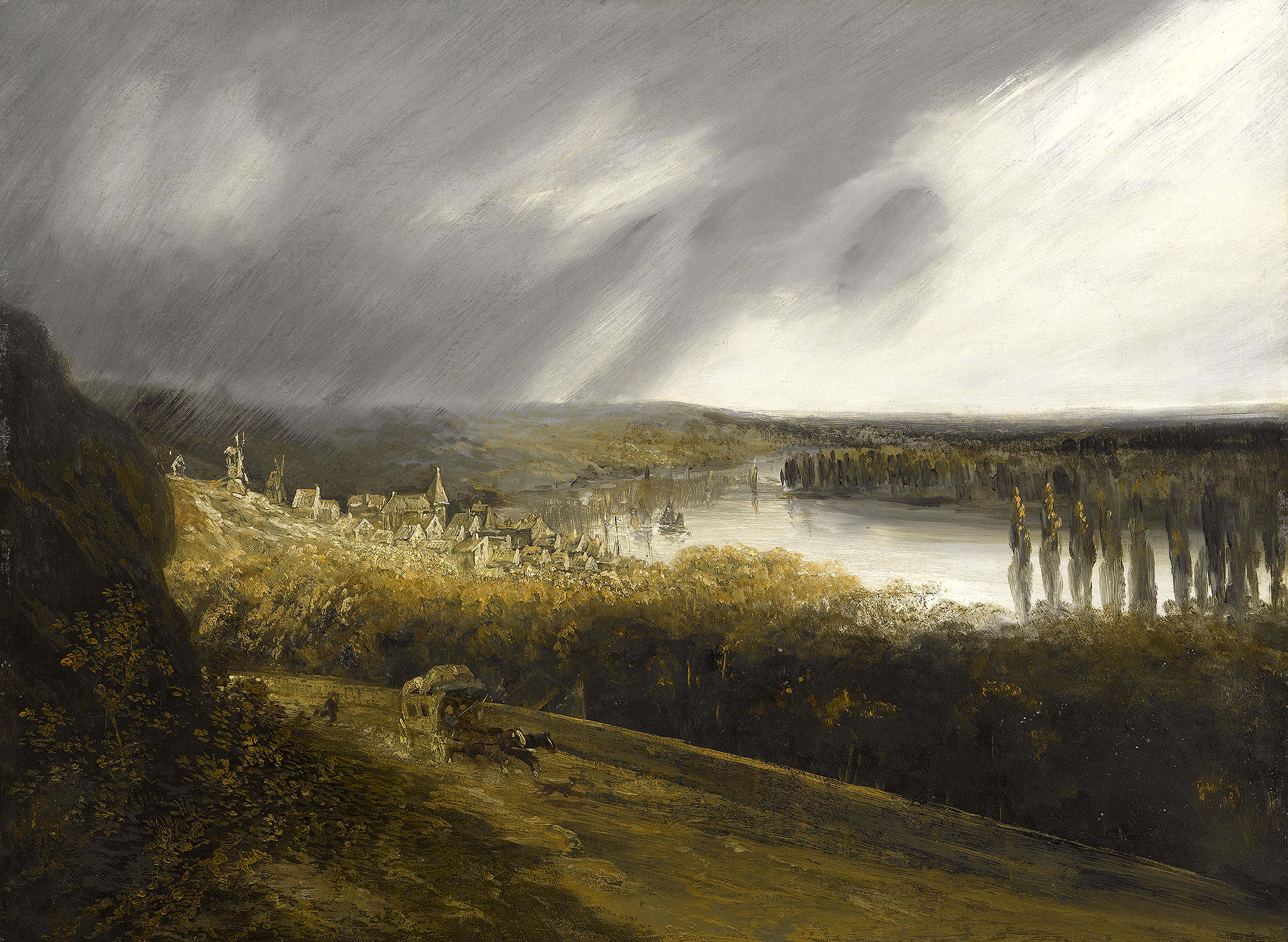 Georges Michel, Vue de la Seine avec une diligence