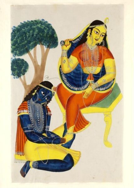 Unknown, Krishna kneeling at Radha's feet