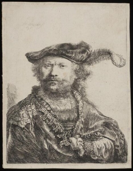 Rembrandt van Rijn, Self portrait in a velvet cap with plume