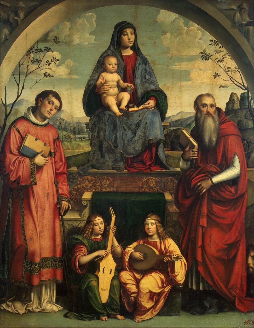 Francesco Francia, Madonna and Child with St Lawrence and St Jerome and Two Angels Making Music