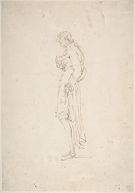 Pier Leone Ghezzi, Sketched Caricature of a Standing Man Facing Left