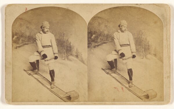 William Notman, [Man on bobsled]