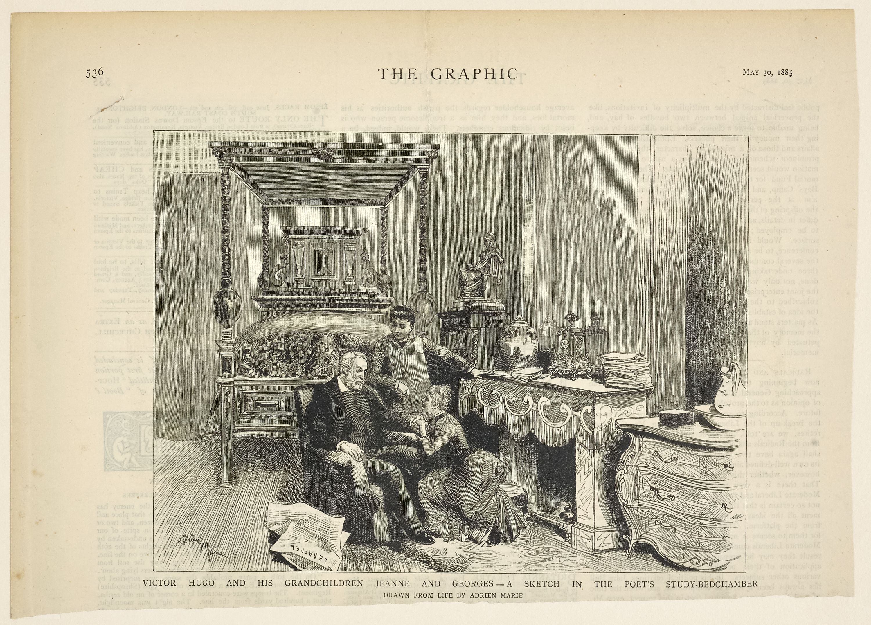 Anonyme, Victor Hugo et ses petits-enfants Jeanne et Georges - Une esquisse dans la chambre d'étude