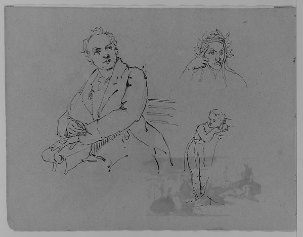 Thomas Sully, Portrait of Seated Man; Bust of Contemplative Dante; Child Leaning on a Woman's Lap (from Sketchbook)