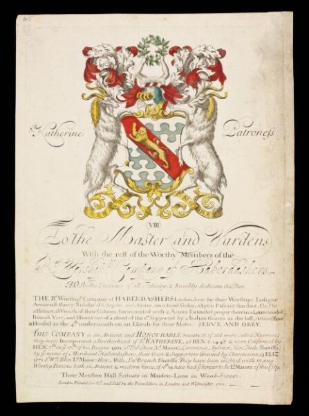 Unknown, Coat of arms of the Right Worshipful Company of Haberdashers