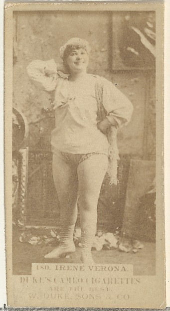W. Duke, Sons & Co., Card Number 180, Irene Verona, from the Actors and Actresses series (N145-5) issued by Duke Sons & Co. to promote Cameo Cigarettes