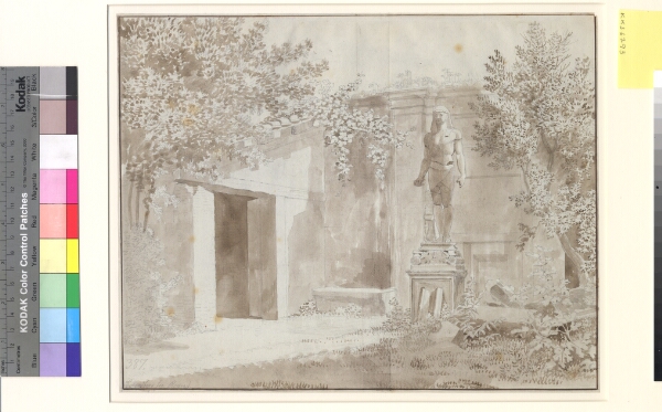 C.W. Eckersberg, Parti antageligt fra Palazzo Barberinis have med romersk Antinousstatue i ægyptisk stil, Rom