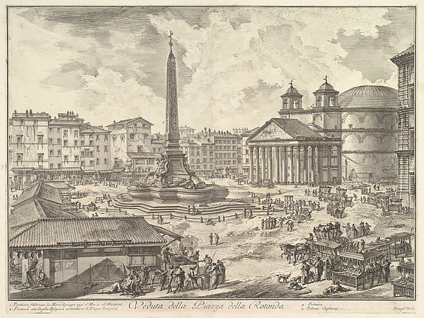 Giovanni Battista Piranesi, The Piazza della Rotonda, with the Pantheon and Obelisk (Veduta della Piazza della Rotonda), from "Vedute di Roma"