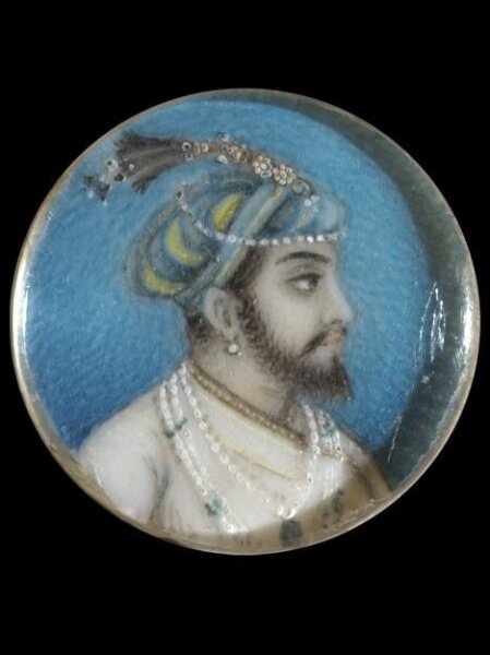 Unknown, One of twelve tiny paintings depicting Mughal emperors, Afghan and Sikh nobles, and Mughal ladies.