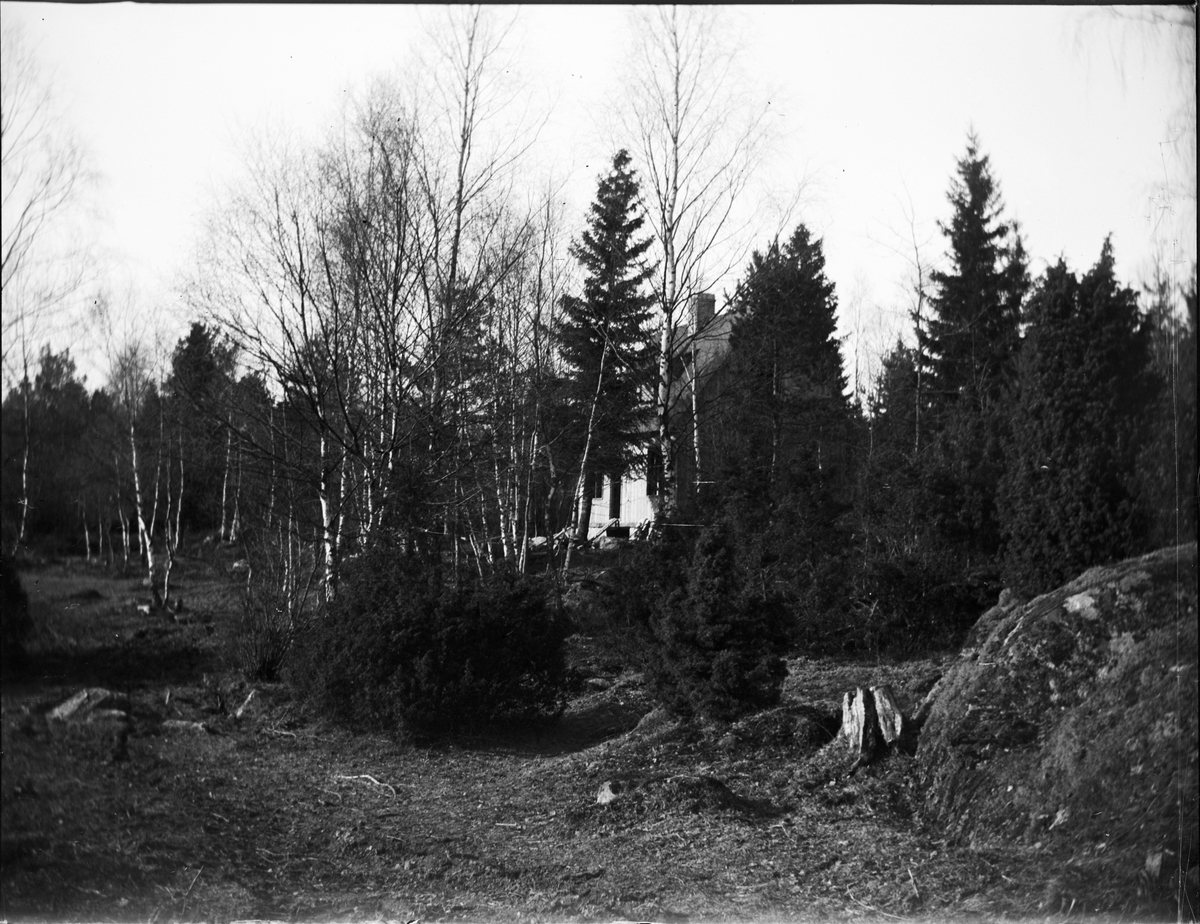 Okänd,, Byggnad bakom träd, Uppland