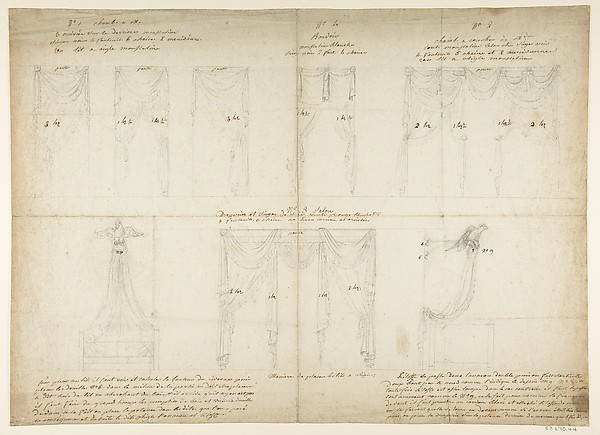 Anonymous, French, 19th century, Designs for Drapery, Window Treatements, and Bed Canopy