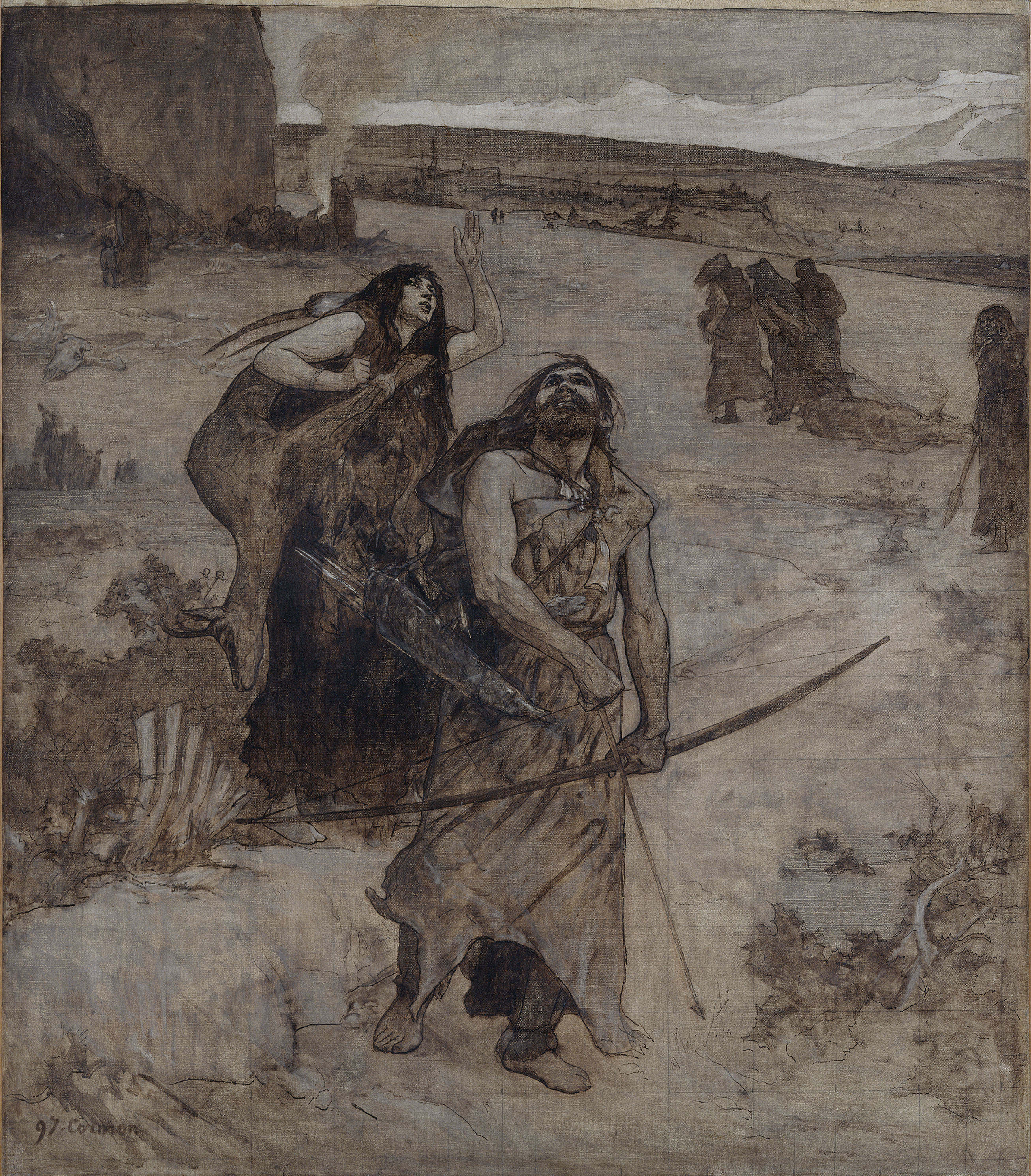 Fernand Cormon, La Chasse, esquisse pour l'amphithéâtre de paléontologie du Museum d'histoire naturelle de Paris