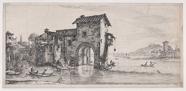 Jacques Callot, Le Moulin a Eau (The Water Mill), from Paysages Gravés pour Jean de Médicis appelées aussi Paysages Dessinés a Florence, Vues de Florence, Paysages d'Italie, et Paysages Définitifs (Landscapes Engraved for Giovanni de'Medici, Landscapes Designed in Florence, Views of Florence, Landscapes of Italy, …