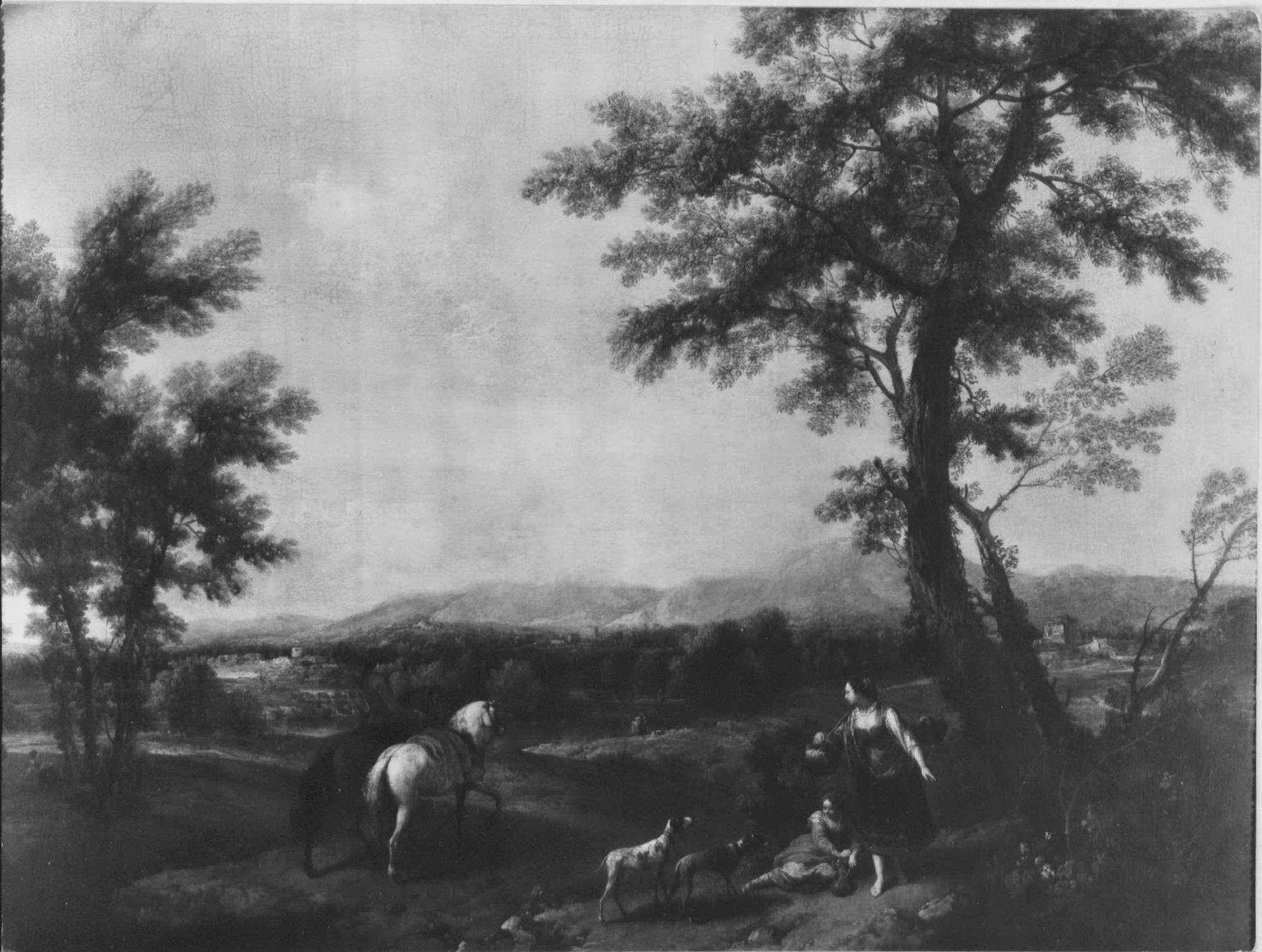 Francesco Zuccarelli, Landscape with a Groom and two Horses, and two Peasant Women