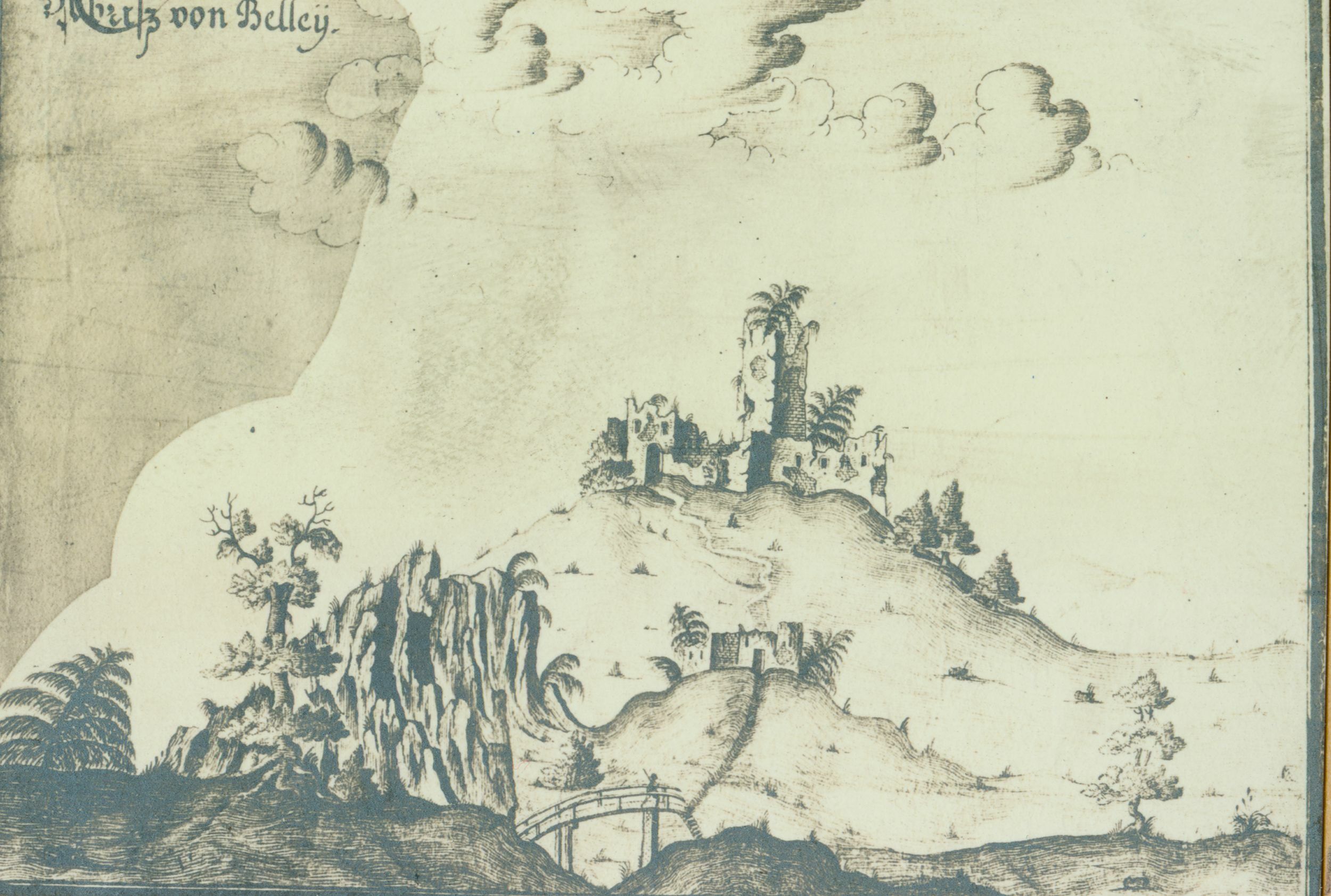 Emil Laszowski (?), Belaj (Karlovac) - Grad plemića Tomašića iz 1360. g. (od plemena Mogorovića); prikaz grada po Pieroniu iz 1639. g., po kojem je Stier načinio bakrorez oko 1660. g.; grad je potpuno porušen od strane vojne oblasti 1834. godine