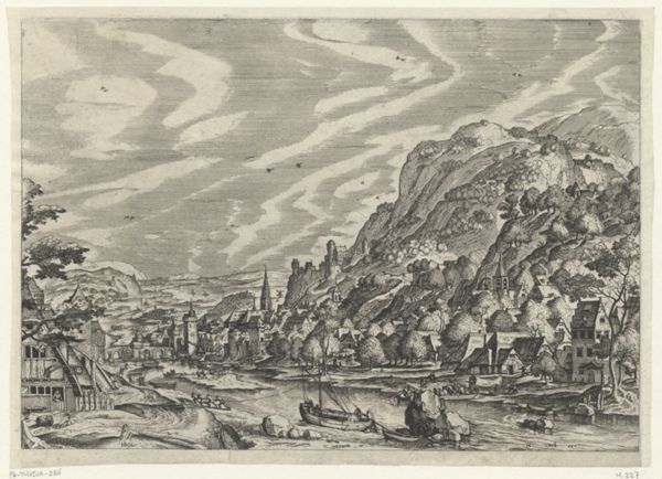 Doetechum, Johannes of Lucas van, (printmaker), River landscape with a barge in the foreground