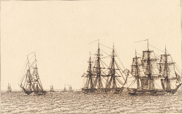 C.W. Eckersberg, En brig sejlende. Illustration til "Linearperspectiven", Tavle IXb