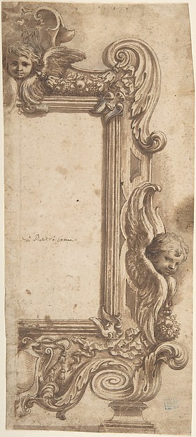 Ciro Ferri, Design for a Half Frame Decorated with Angels, Volutes and Garlands