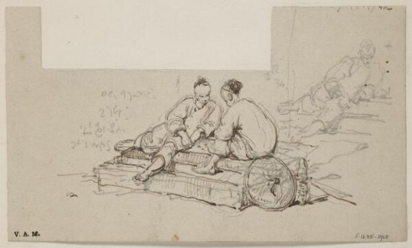 George Chinnery, Two figures seated on a pair of  steps
