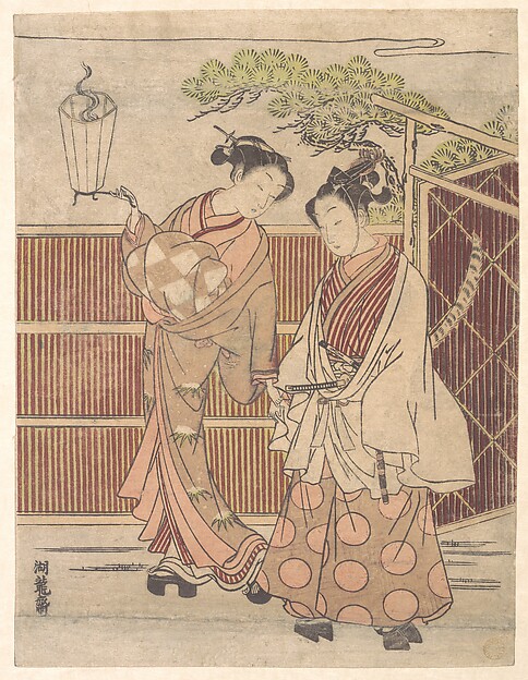 Isoda Koryūsai, Parody of Ushiwakamaru (Yoshitsune) Being Taken to Meet Jōruri-hime