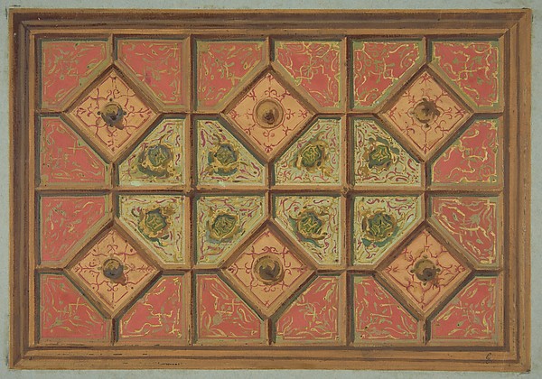 Jules-Edmond-Charles Lachaise, Design for the painted decoration of a coffered ceiling incorporating the initial:  H