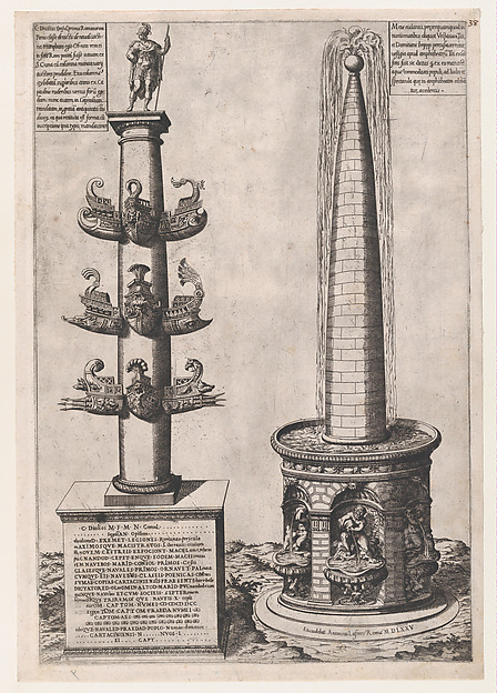 Anonymous, Column of Dilius and Obelisque Fountain, from "Speculum Romanae Magnificentiae"