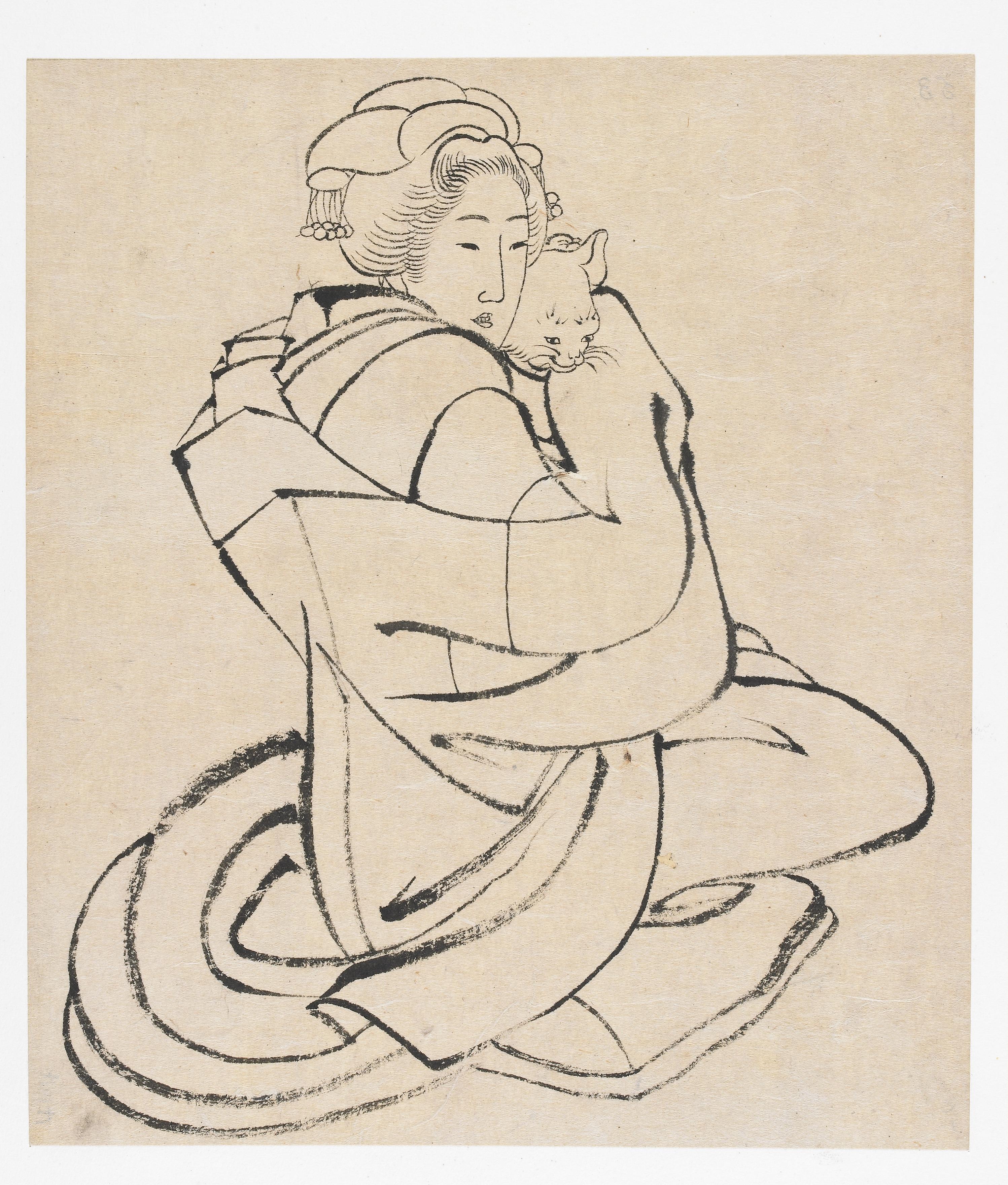 Katsushika Hokusai, Lady Holding a Cat