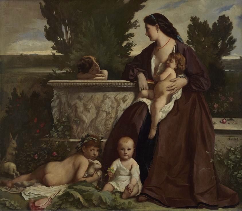 Anselm Feuerbach, Family portrait (A mother with children playing at a fountain)