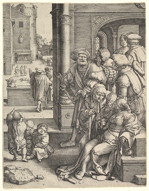 Lucas van Leyden, The Poet Virgil in a Basket