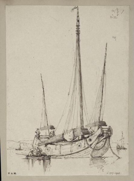George Chinnery, A junk  hauling planks aboard