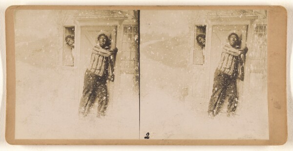 Unknown, [White men in blackface, one inside the house, the other caught outside in a snowstorm]