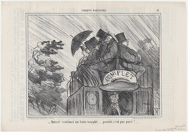 Honoré Daumier, Quinze centimes un bain complet..., from Croquis Parisiens, published in Le Charivari, August 30, 1856