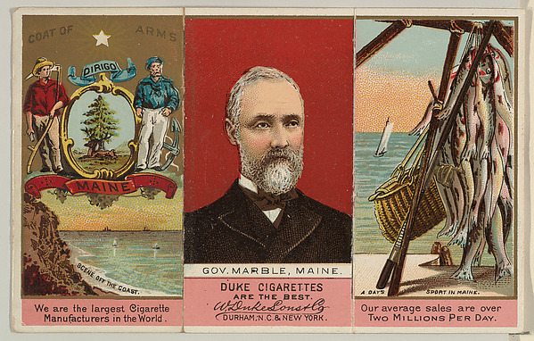 W. Duke, Sons & Co., Governor Marble, Maine, from "Governors, Arms, Etc." series (N133-2), issued by Duke Sons & Co.