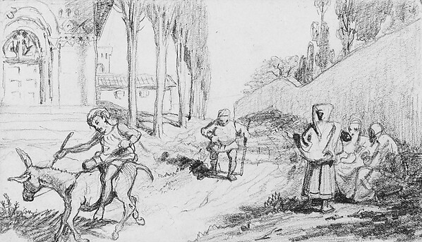 Elihu Vedder, The Fable of the Miller, His Son and the Donkey  No. 3