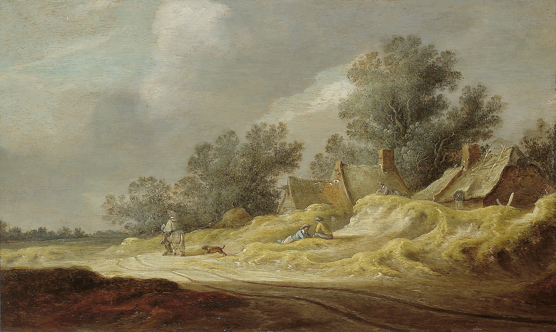 Pieter de Neyn, Farmhouses along a sandy road with rider