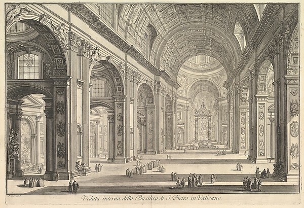 Giovanni Battista Piranesi, Interior view of St. Peter's Basilica in the Vatican, from "Vedute di Roma" (Roman Views)