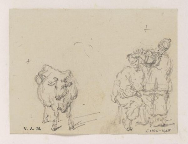 George Chinnery, A Chinese barber and customer, and a cow