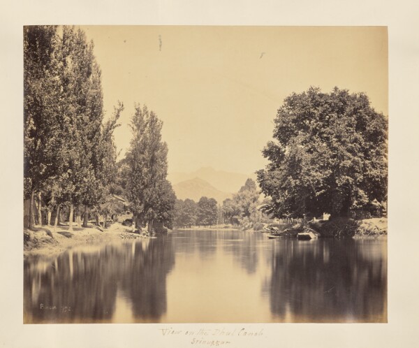 Samuel Bourne, Srinuggur; On the Dhul Canal, with the Tukt-i-Soliman