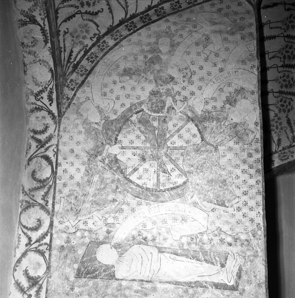 Uppsala-Bild, Kalkmålning i Börje kyrka, Börje socken, Uppland 1953