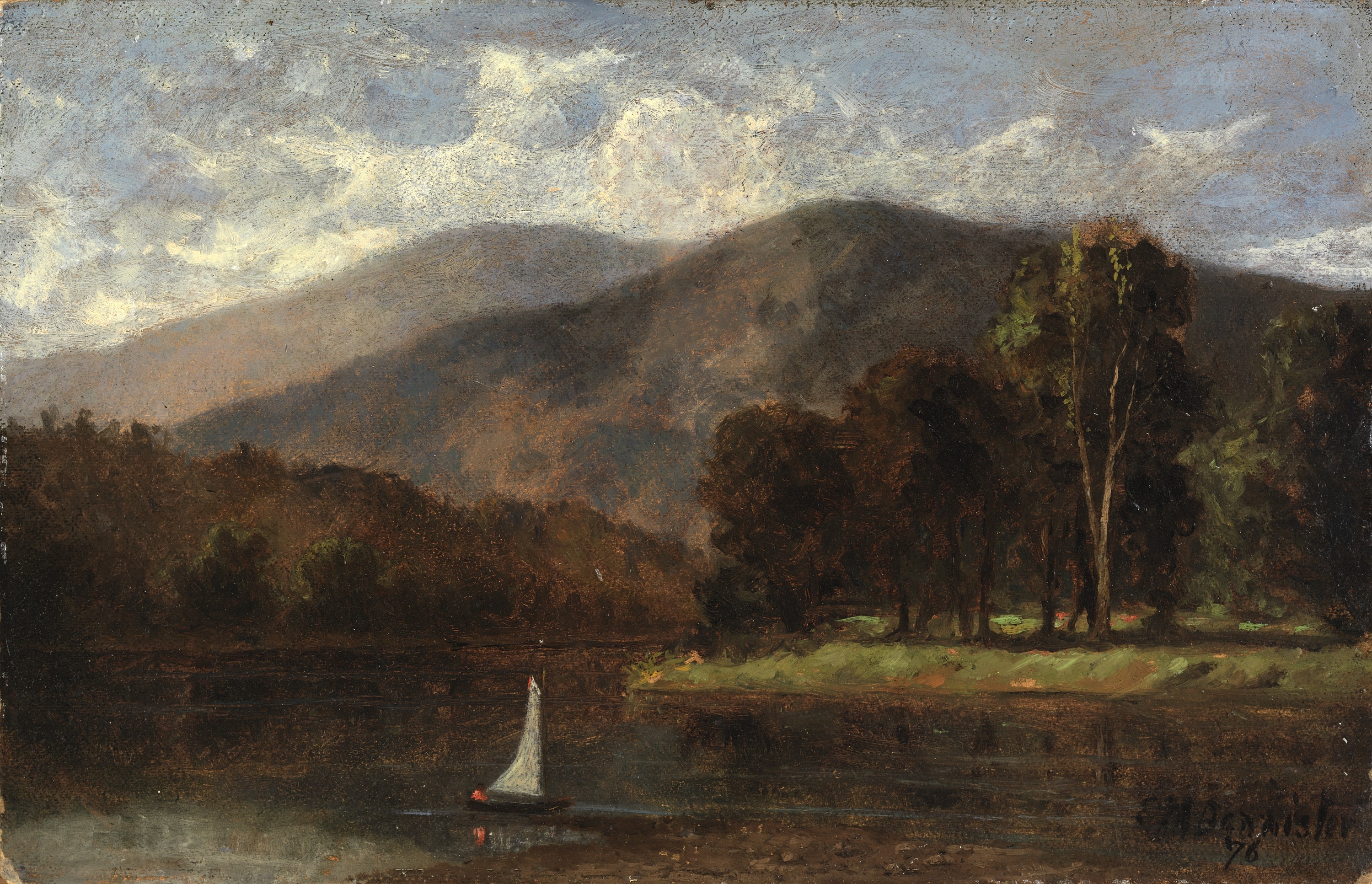 Edward Mitchell Bannister, Untitled (sailboat in river)