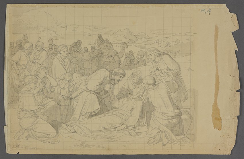 Gustav Metz, Vorzeichnung zum Tod der Rahel, 1845/1846