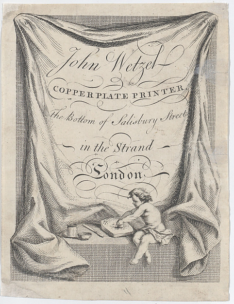 Anonymous, Trade card for John Wetzel, Copperplate Printer
