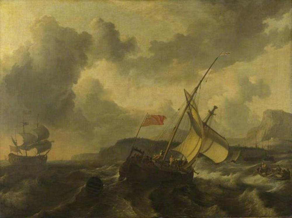Ludolf Bakhuizen, An English Vessel and a Man-of-war in a Rough Sea